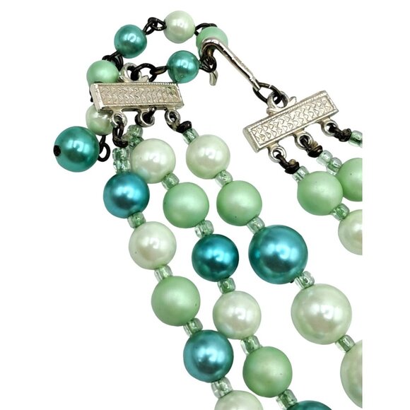 Vintage Foil Art Glass Beaded Necklace Earrings Japan Multi-Strand Set Signed Vi - Picture 7 of 12